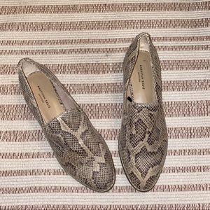 snake print loafers
